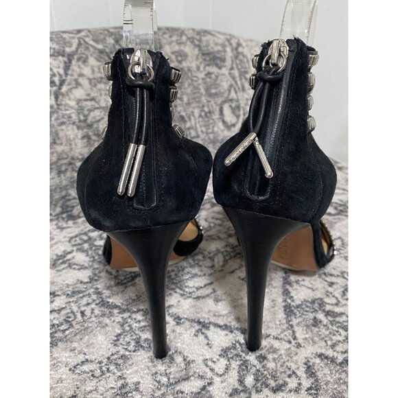 L.A.M.B. Suede Stiletto Studded Ankle Strap Heels in Black Size 81/2 - Picture 6 of 9